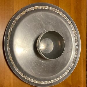 Vintage 4-Piece Pewter Set with Mother of Pearl Inlay